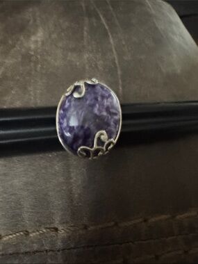 Outstanding Charoite & Sterling Silver 925 Ring Women Jewelry